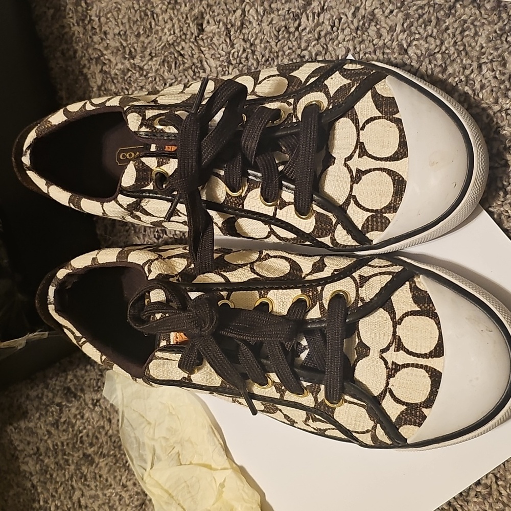 Coach Cream and Brown Signature Sneakers Casual Style
